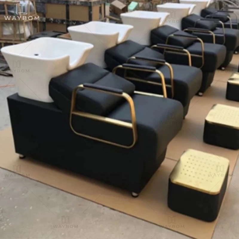 Modern black shampoo chairs shampoo bed hair salon washing chair salon furniture waterproof lay down washing salon shampoo chair