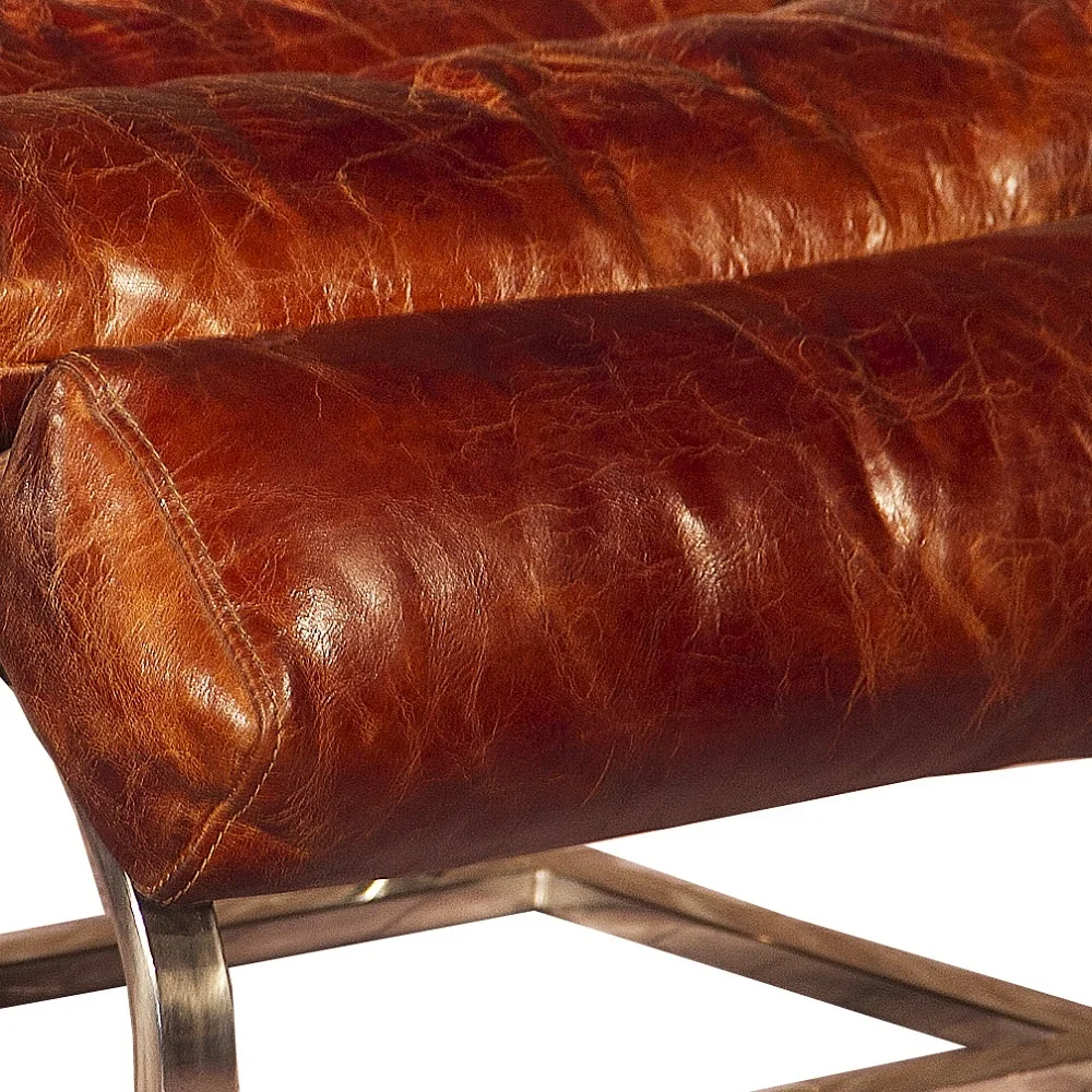 Vintage Style Top Grain Leather Sling Chair with Ottoman for Living room