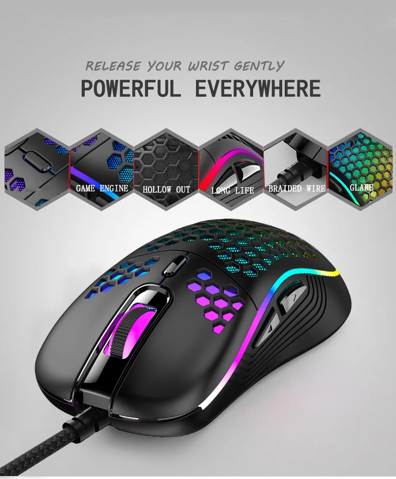  Светящийся USB Проводная игровая мышь RGB игровой мышки с шестью Регулируемый DPI Эргономичный дизайн для настольного laptopess коврик