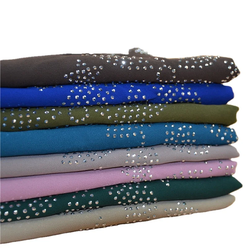 Manufacturer solid color scarf Malaysia Arab Muslim hot drilling chiffon flower turban hijab