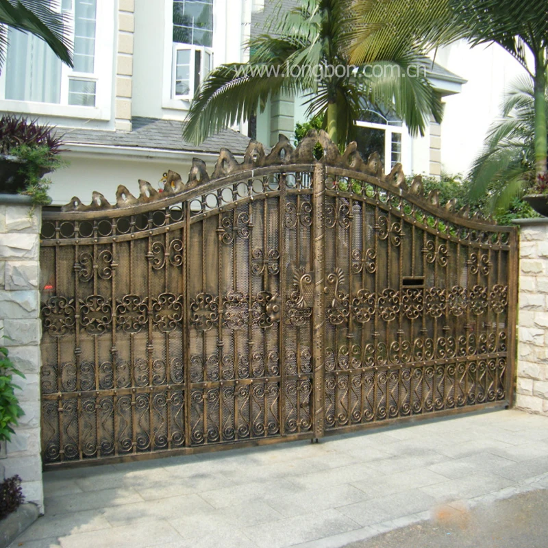 Main latest double door  iron gate picture designs wood steel garden driveway entrance gate