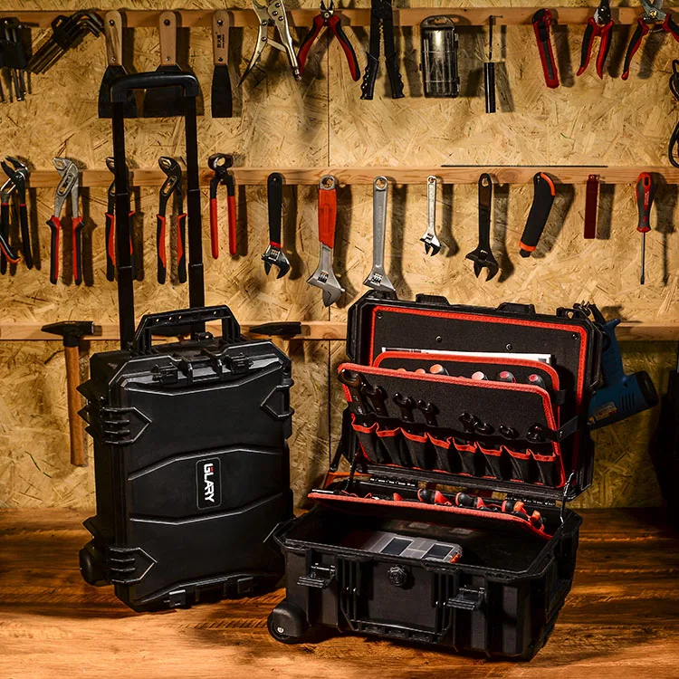 GLARY trolley protective tool case with wheels waterproof hard plastic tool storage case box rolling travel power tool case box