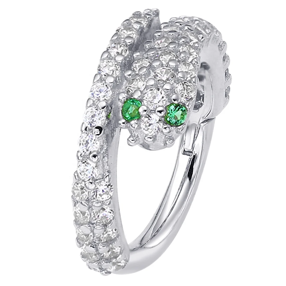 Eternal Meta 14k solid white gold snake shaped  hinged segment clicker hoop ring piercing jewelry