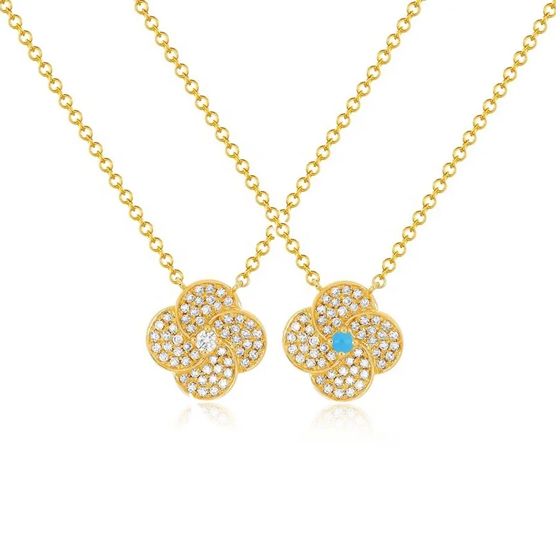 Gemnel high polish jumbo petal pendant with diamond & turquoise for women