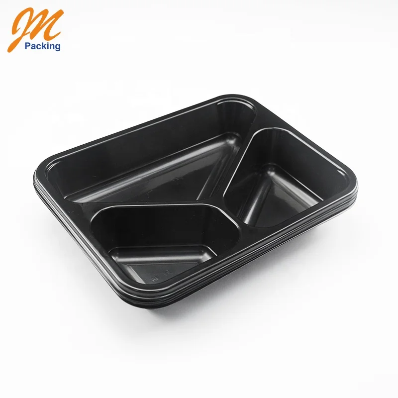 Custom black 3 compartment cpet airline tray in dongguan