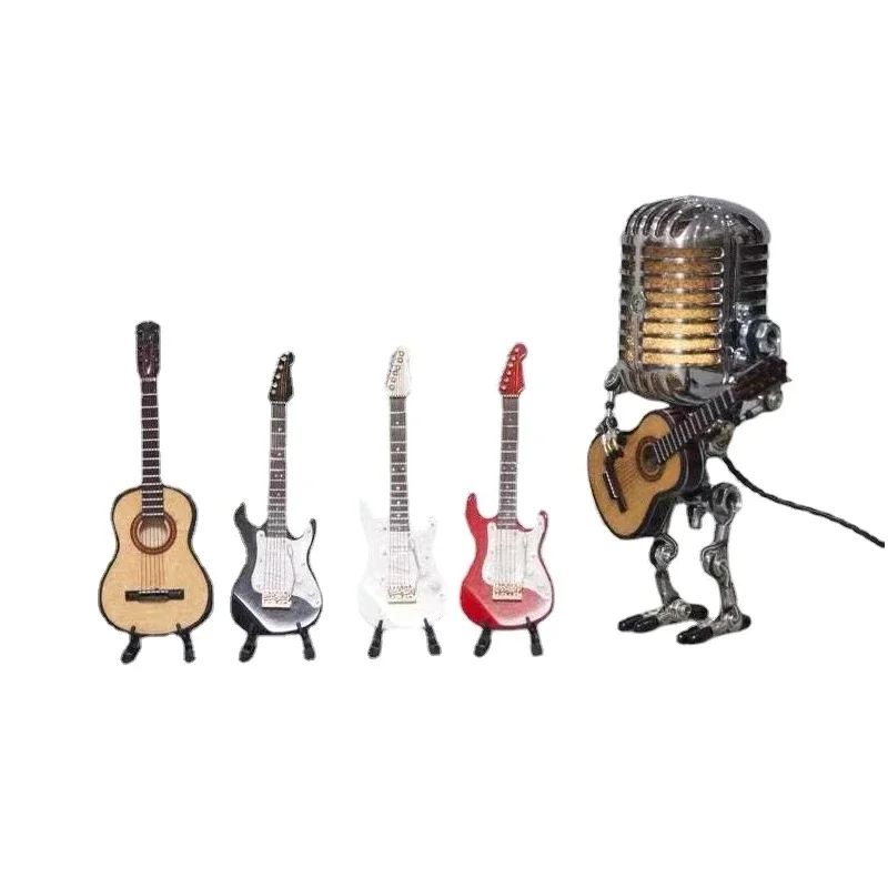 Vintage Model Playing Guitar Decoration Desk Lamp Retro Wrought Iron Microphone Lamp Robot Desk Lamp Decoration