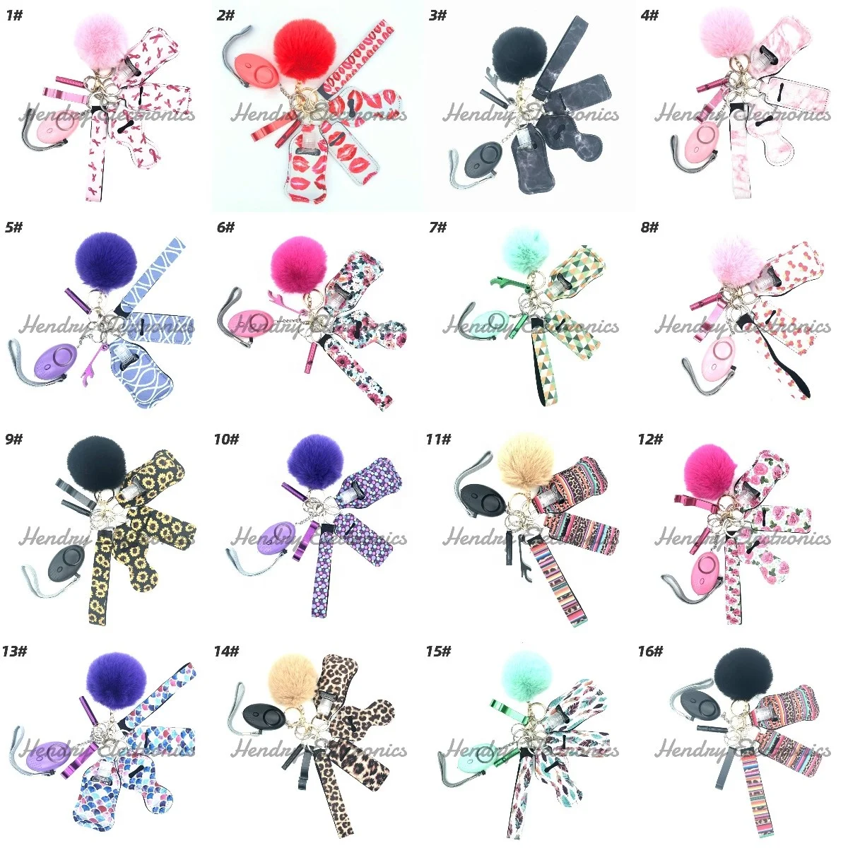 Wholesale 10pcs Set Self Defense Keychain Set Bulk Tools Gadgets Accessories Plastic Spray Shell Self Defense Keychain for Women