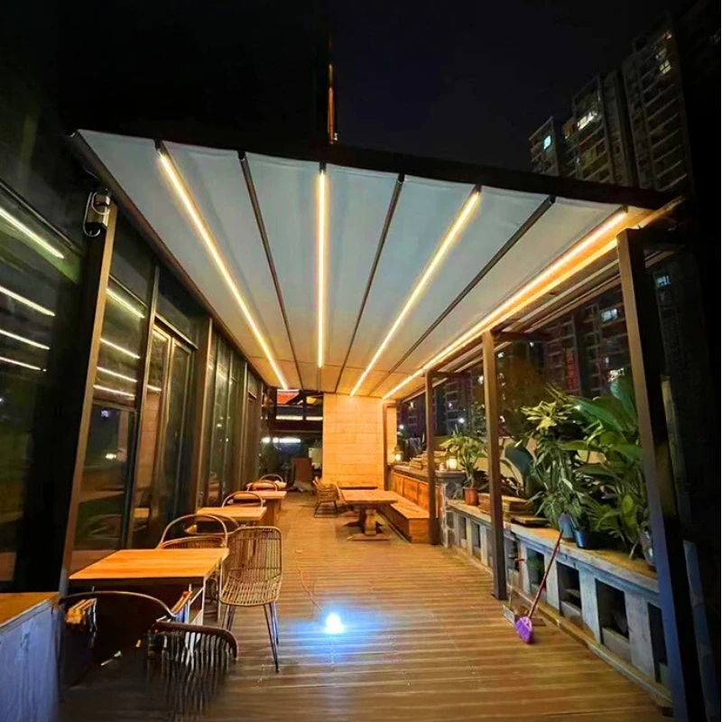 Outdoor electric waterproof retractable awning folding roof pergola sun protection PVC awning folding awning