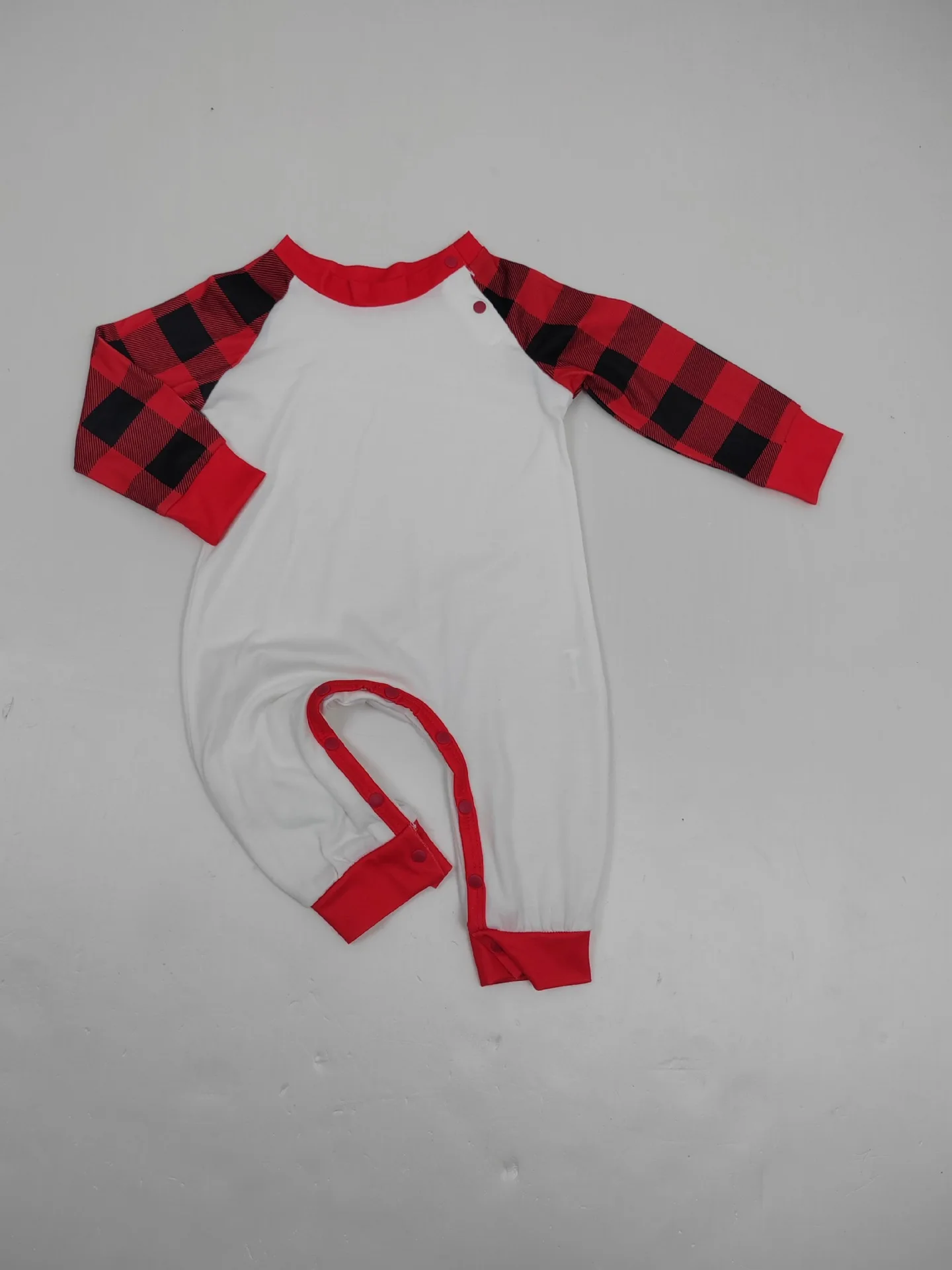 2024 XMAS pjs blank sublimation christmas pajamas 2pcs polyester long sleeve white gingham matching christmas pajamas family