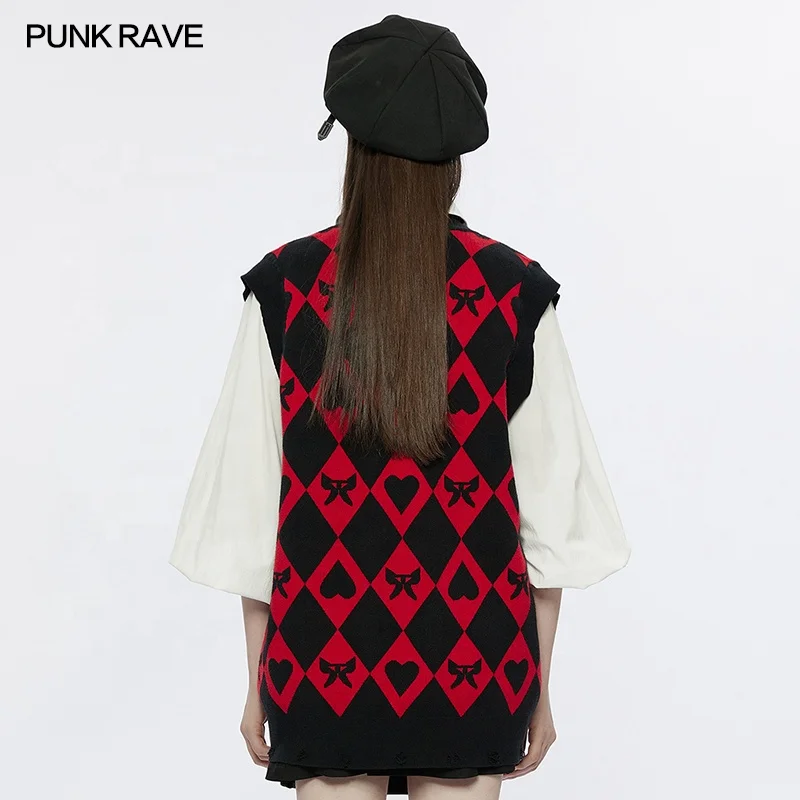 PUNK RAVE OPM-233TMF winter girls fashion soft warm comfortable wool V-neck loose fit original diamond weaving sleeveless vest