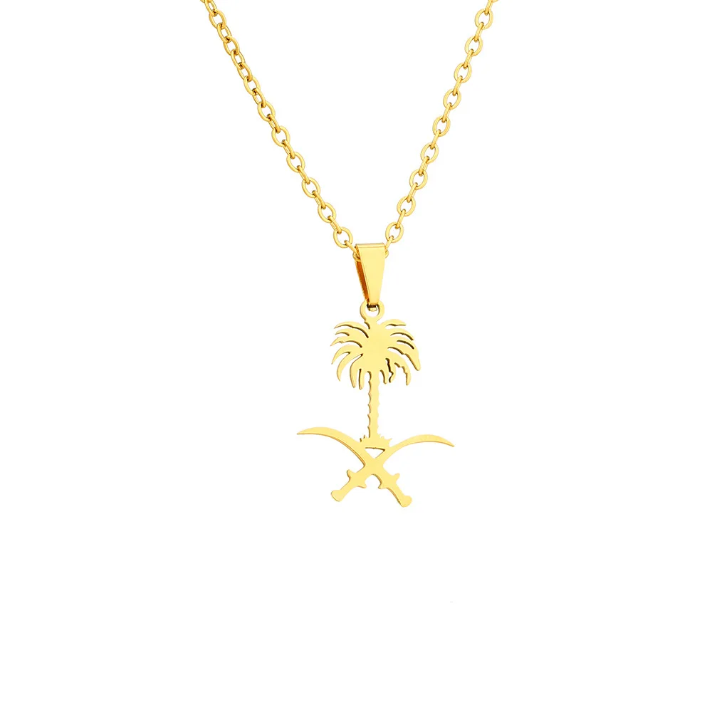 Stainless Steel Saudi Arabia Emblem Symbol Pendant Necklace