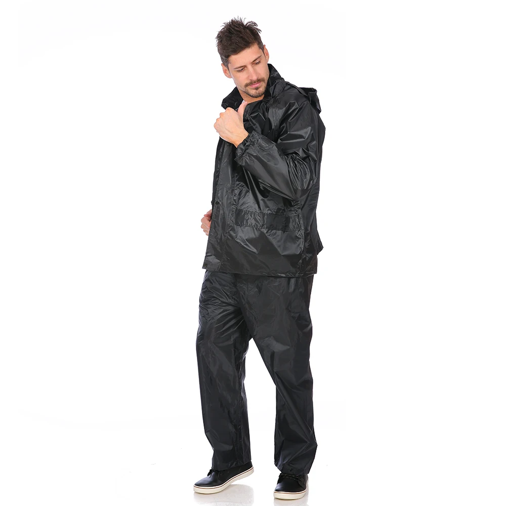 High Quality Raincoat Black Color 170t Polyester Mens Reflective Double Layer Rainsuit With Mesh Lining