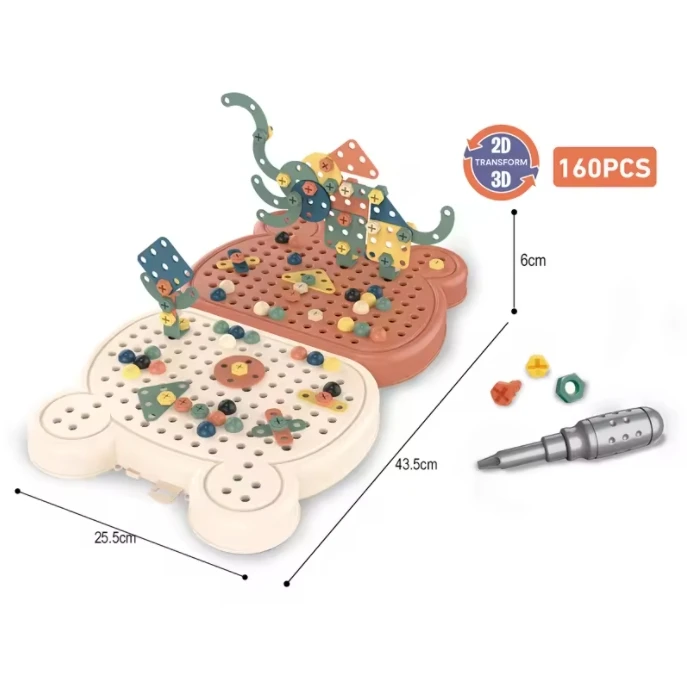 New design children educational 160pcs cartoon bear creative diy puzzle screw assembling toy toolbox set