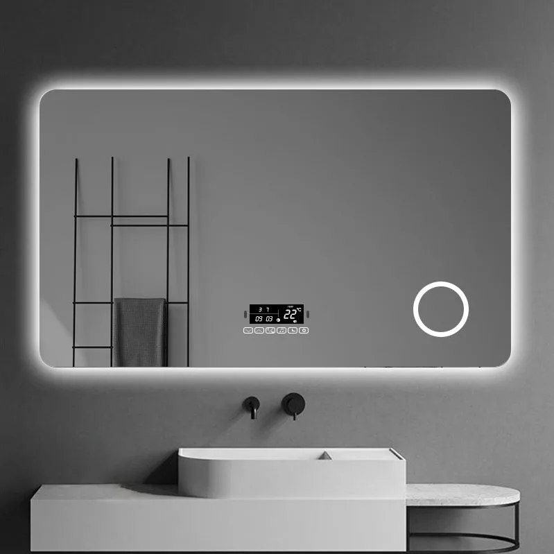 Home Decorate Frameless LED Backlit Dimming Mirror Time Display Defogger Bathroom Smart espejo LED Mirror