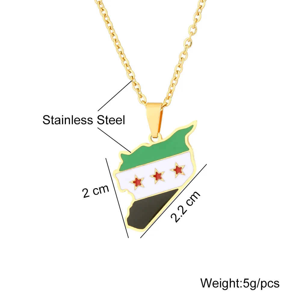 YICAI Trendy Unisex Country Map Charm Necklace Stainless Steel Syria Map Flag Pendant Necklace