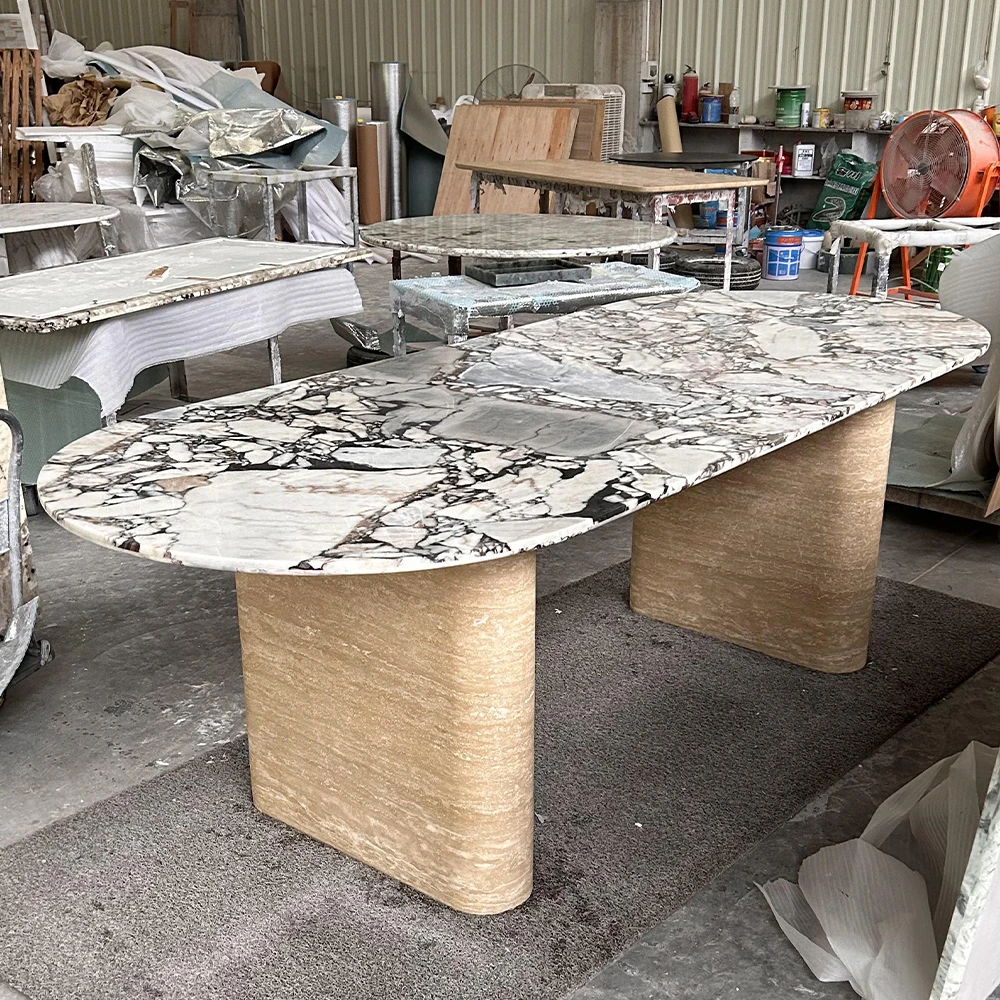 Роскошный белый мраморный обеденный стол слон с травертиновыми ножками стола отточенная отделка из натурального камня мебель для гостиничной кухни