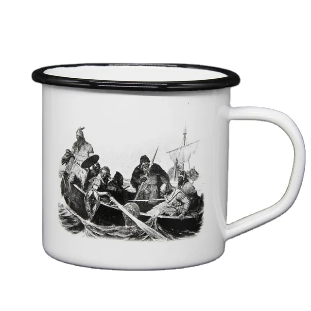 Custom logo printing steel enamel mug sublimation white enamel camping mug wholesale enamel metal coffee mug