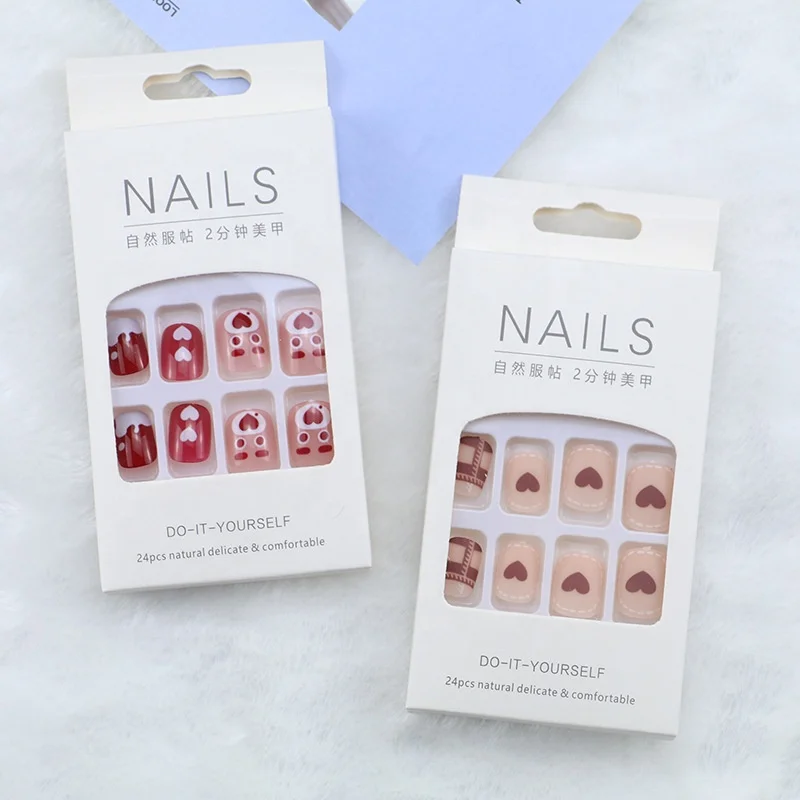 New Design 24 Piece Short Stiletto False Nail extra long press on nails with Jelly glue