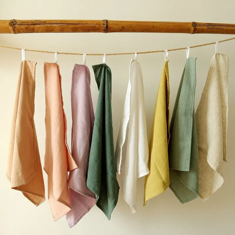 Hot Sale Pure Olive Linen Cloth Napkins White Hem Stich Hemstitch for Hotel