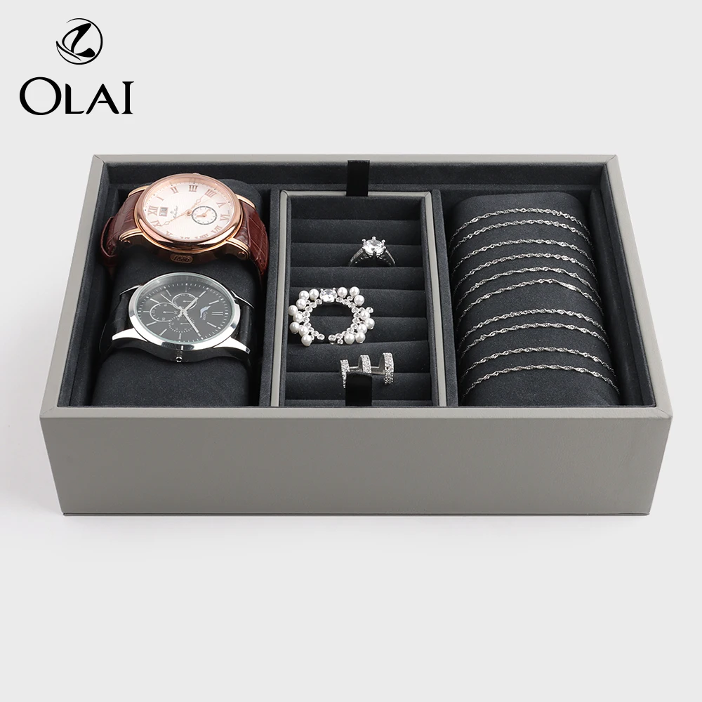 Stackable PU Leather Velvet Organizer Jewellery Bangle Pillow Display Tray For Jewelry