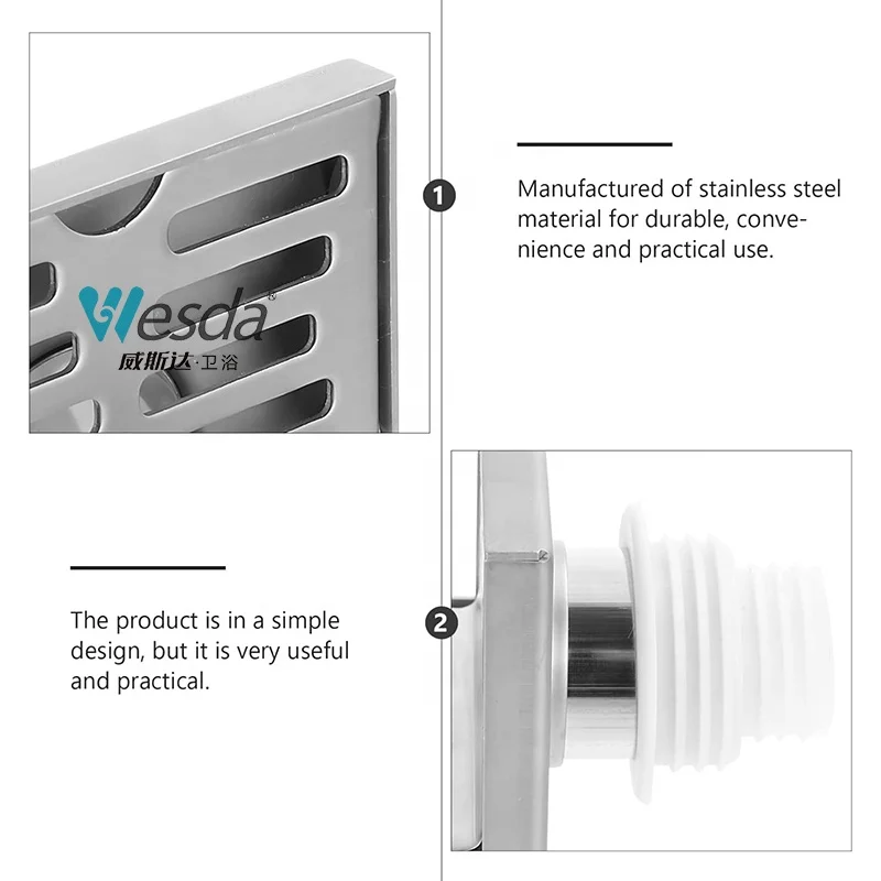 WESDA Balcony Horizontal Drainage L Shaped Anti Rust Shower Floor Drain Stainless Steel Corner Side Wall Drain