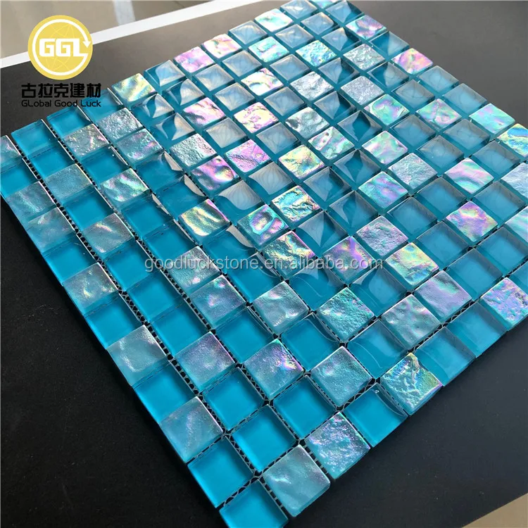 Переливающаяся голубая стеклянная мозаичная плитка backsplash кухонная мозаика для бассейна