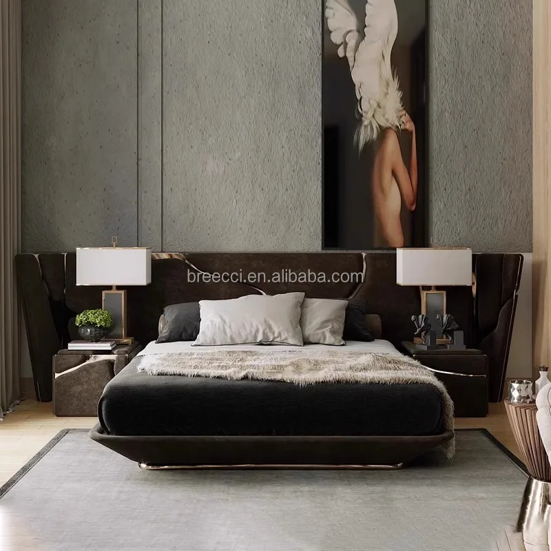 Modern Luxury High-End Villa Bedroom Set High Quality King Size Royal Furniture Wood Frame Leather Queen Double Available