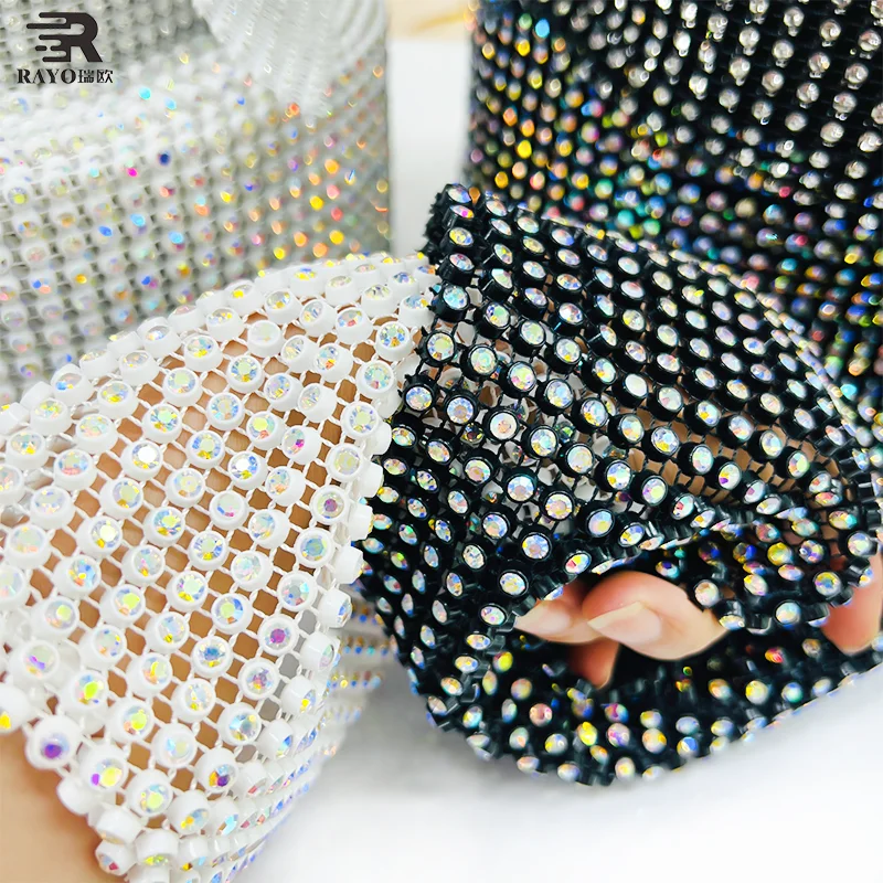4mm 5mm Non-Elastic Mesh Rhinestone Trimming Shiny Sew-On Garment Accessories for Wedding Dresses Decorations
