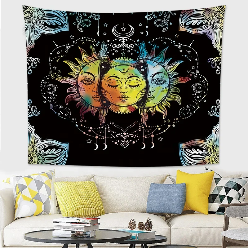 Гобелен на заказ с изображением Таро Луны солнца, оптом, гобелен с изображением мандалы, скелета, дизайнерский настенный гобелен для спальни