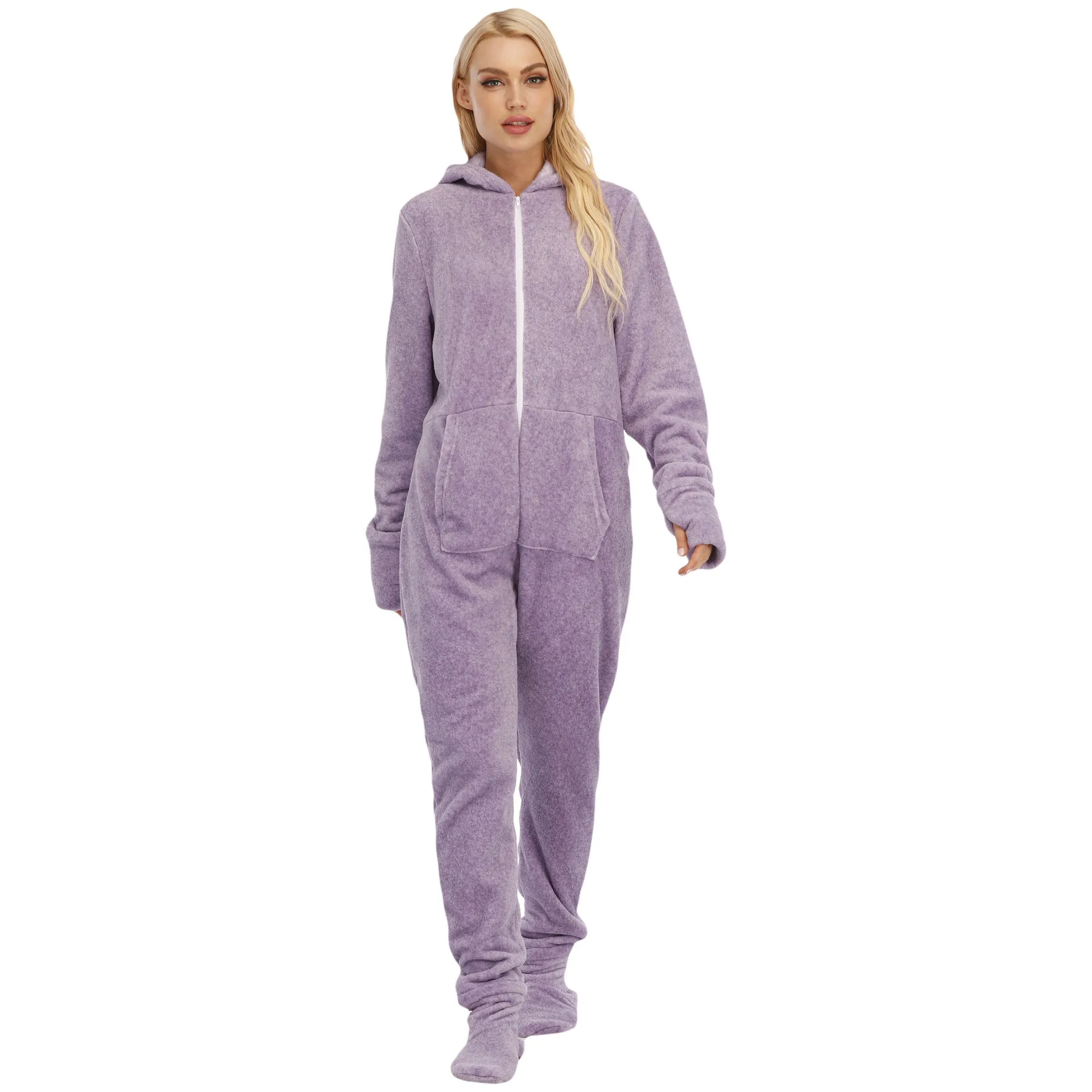 Wholesale Soft 100% Polyester Jumpsuit Onesie Womens Adult Fleece Winter Pajama Custom Woman Onesie