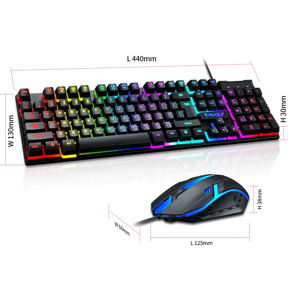 TF200 Gaming Keyboard Mouse Combos USB Ergonomic Mouse English Spanish Keyboard for PC Laptop Gaming