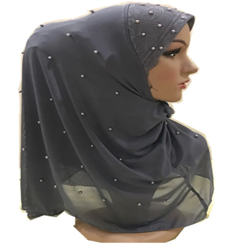 
Hot sale Muslim Women Pearl Lace Instant turkish polyester hijab scarf 