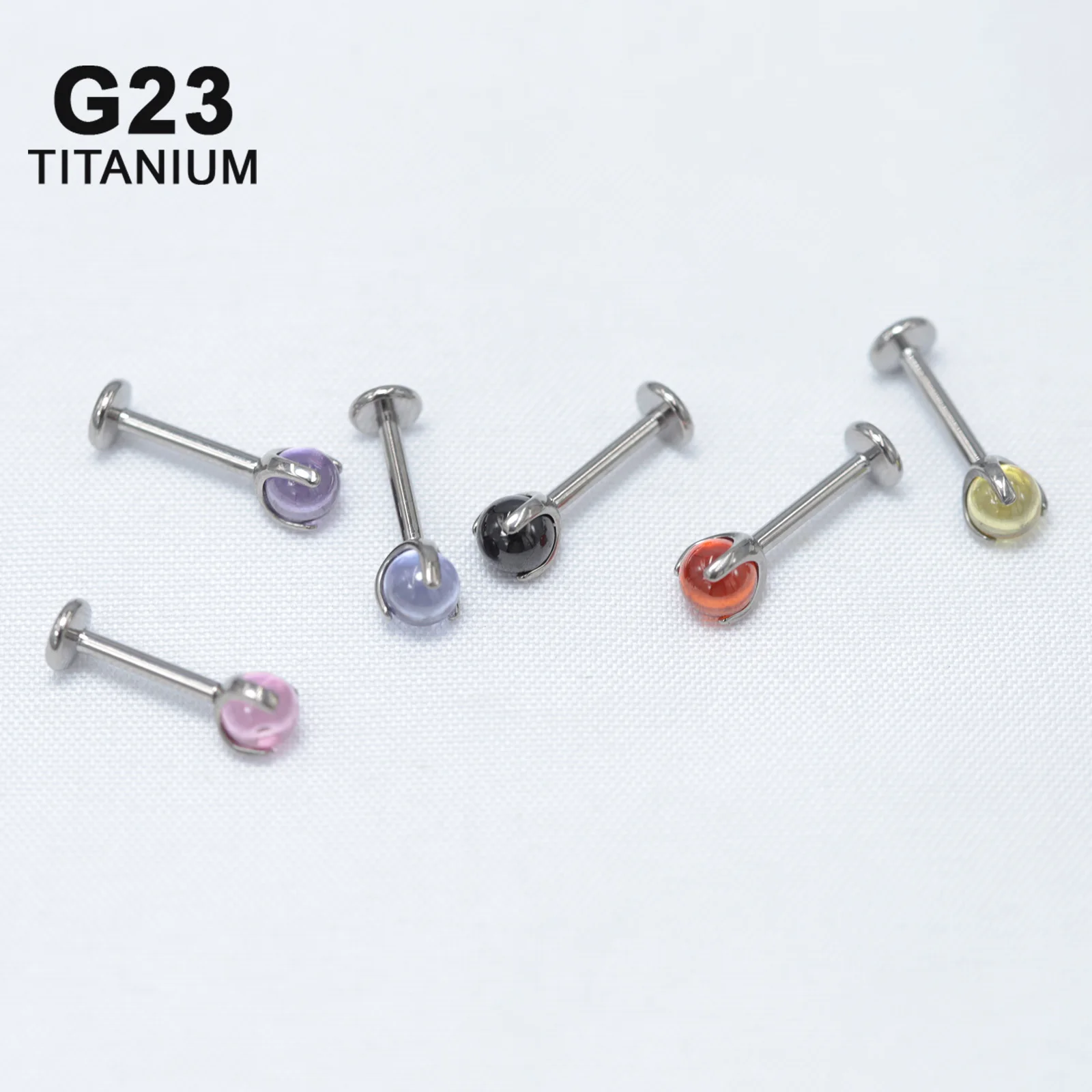 16G Implant Grade Titanium ASTM F136 Labret With Crystal