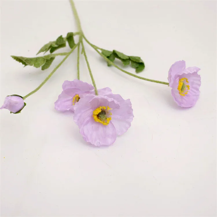China Artificial Flower Supplier Bulk Supply Wedding Decoration Silk Artificial Flocking Stem Poppy Flowers