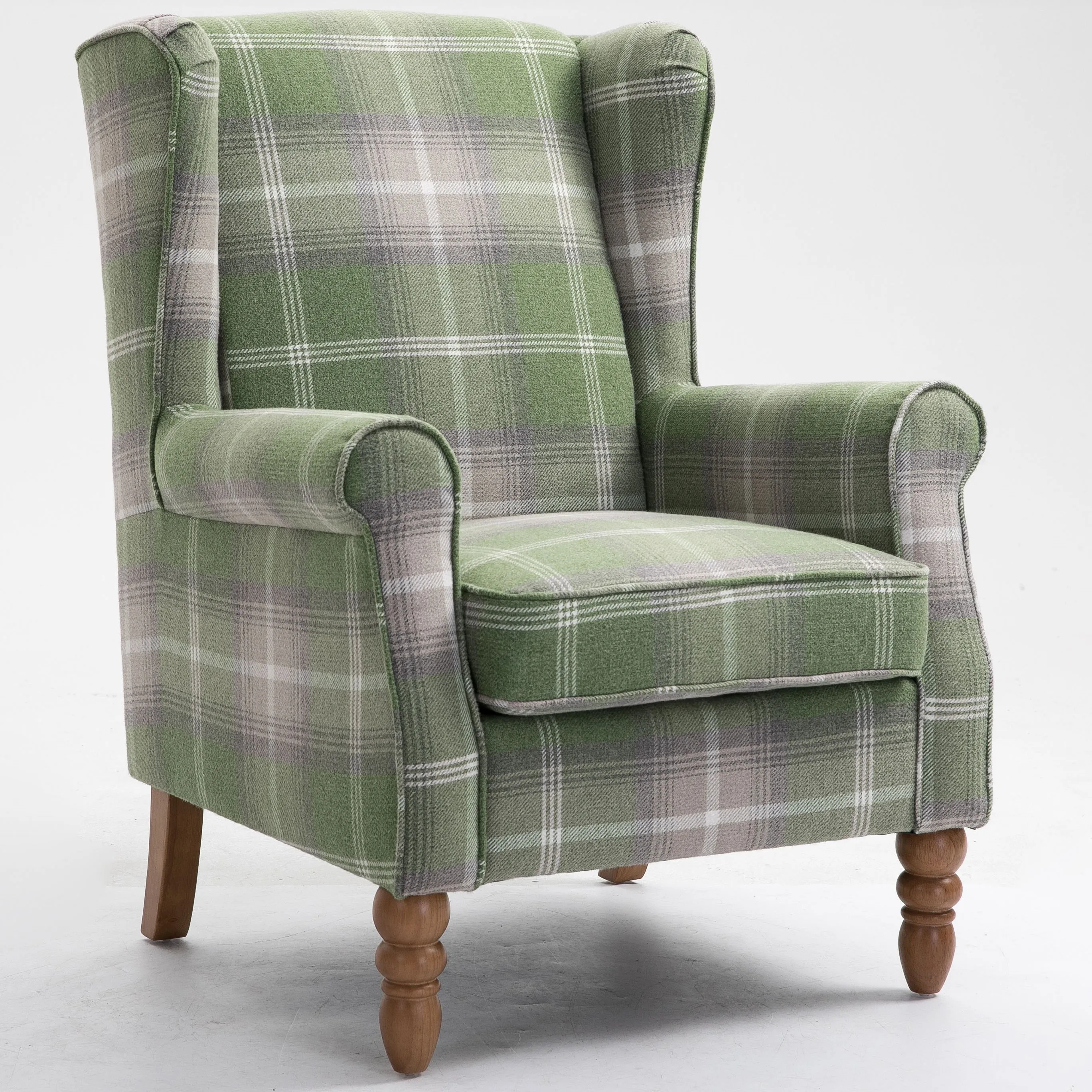 Классическое кресло из зеленой ткани с мягкими ножками из массива дерева для гостиной, стул с акцентом