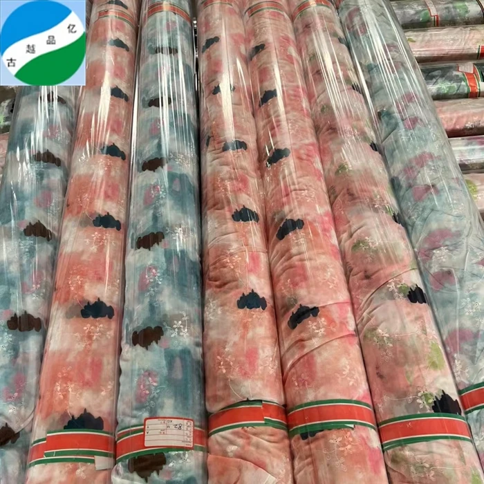 2024 new item woven chiffon embroidery printed 100% polyester stock lot fabric summer women