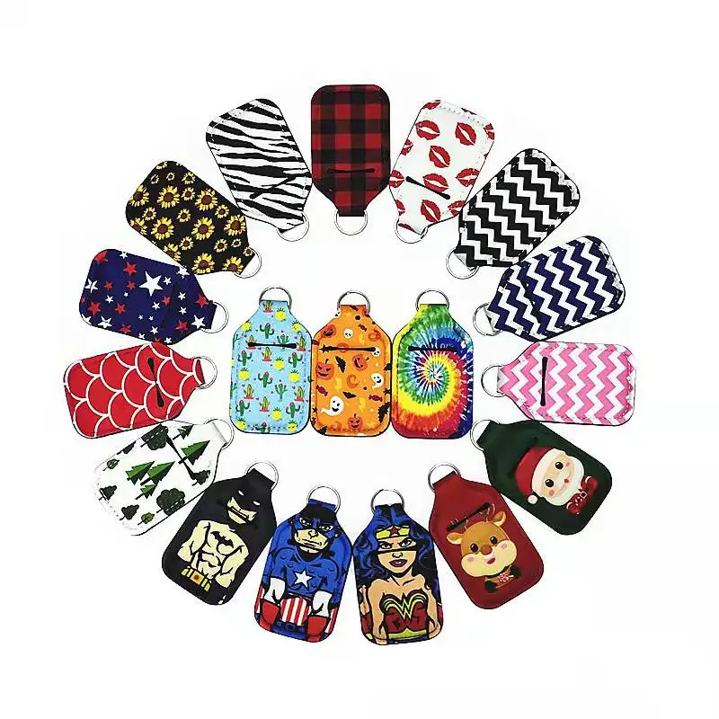2022 Sublimation  Pocketable Neoprene 30ML Size Hand Sanitizer Bottle Holder Chapstick Wristlet Keychain With Lip Holder