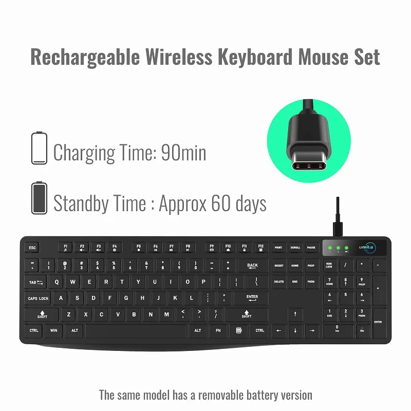 Wireless Keyboard Rechargeable Portable Slim Wireless Keyboard For IOS Android Windows PC Tablet