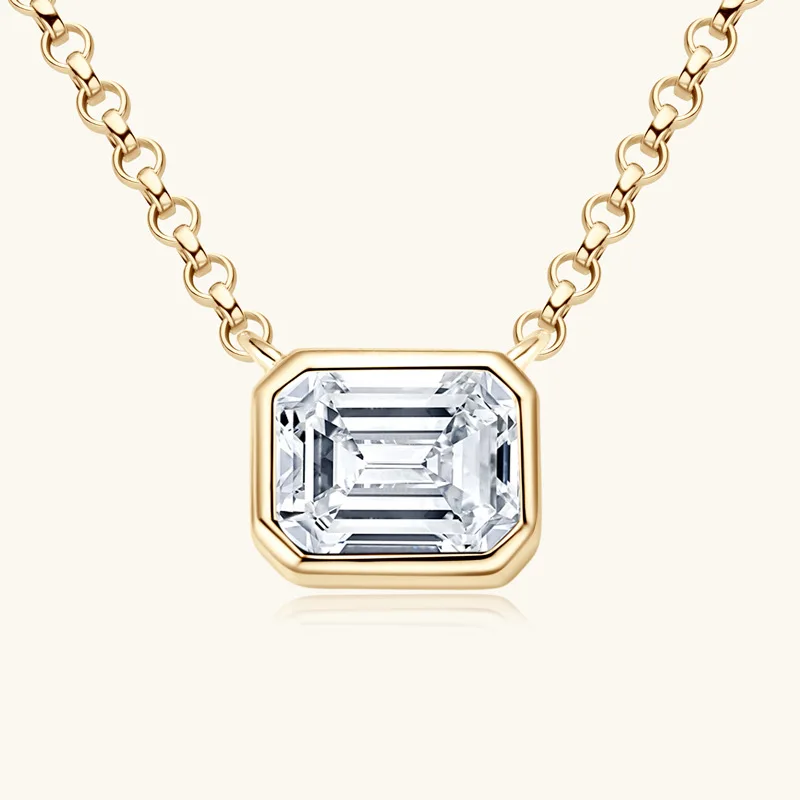 SPJ 14K gold plated GRA certificated 1ct 1.0ct 1 Carat 6.5mm Emerald Cut Moissanite S925 Sterling Silver Necklace