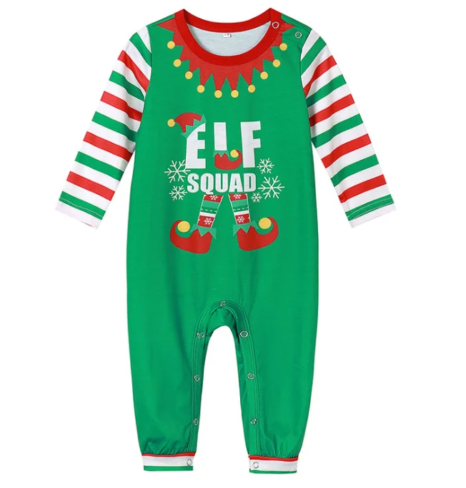 2021 New HOT holiday funny printed cotton pajamas  green and striped matching pyjamas set for baby and kids