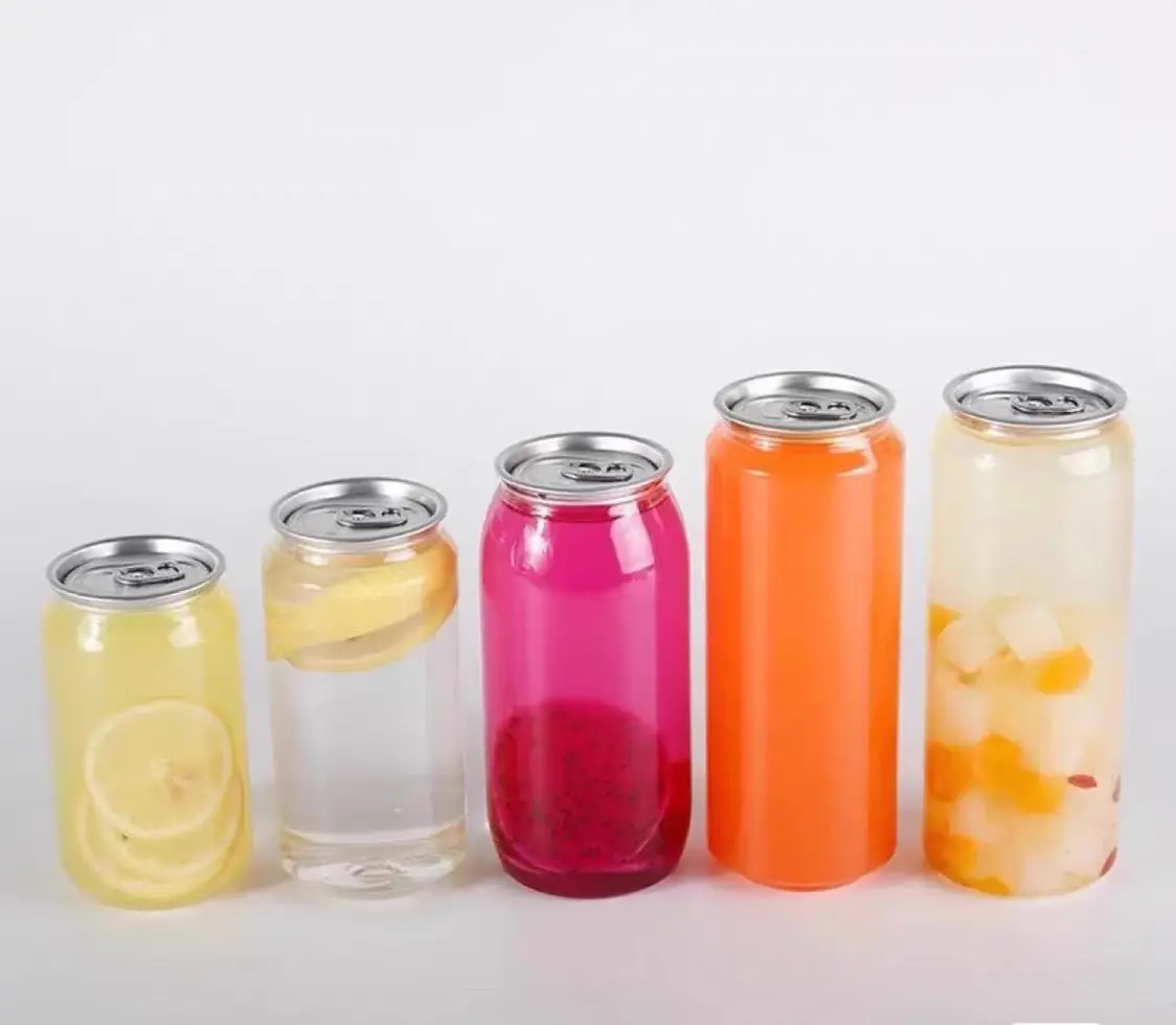 wholesale 375ml 500ml Clear Bmpty Beverage Bottles Fancy Juice Bottle PET Milk Tea Beverage Drink Packaging Bottles with Covers