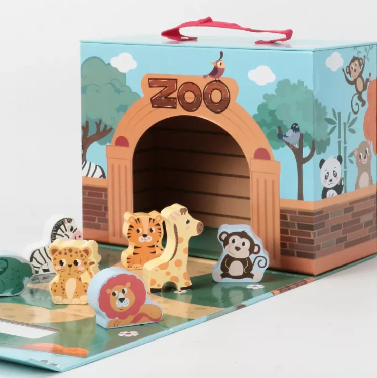 Activity Cube Children Role Play Game Wooden City Farm Zoo Scene Theme Block Box Toy Set For Children