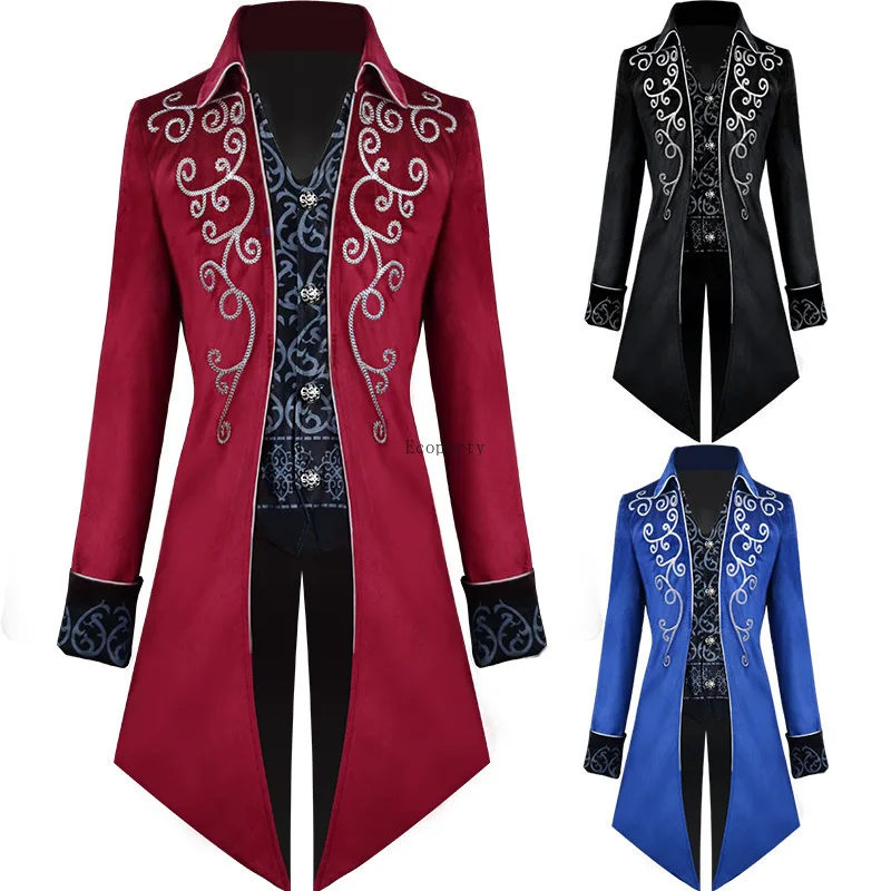 Retro Vintage Men Medieval Victorian Costume Trench Tuxedo Gentleman Tailcoat Gothic Steampunk Jacket Party Frock Outfit Coat