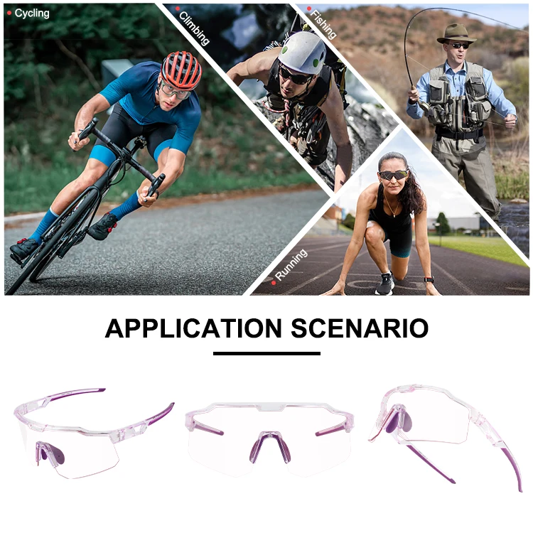 Unisex oversized cycling outdoor photochromic glasses uv400 outdoor road eyeweaer clear lens pink color changing bike sunglasses