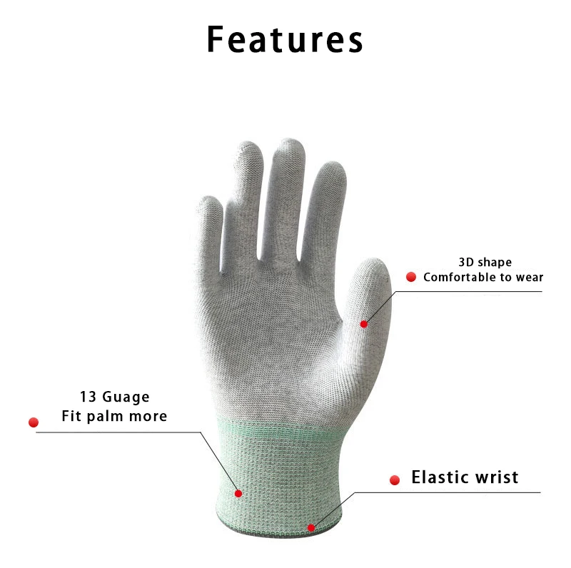 SKPURE 13 Gauge high density carbon fiber yarn knit anti static glove ESD safety glove