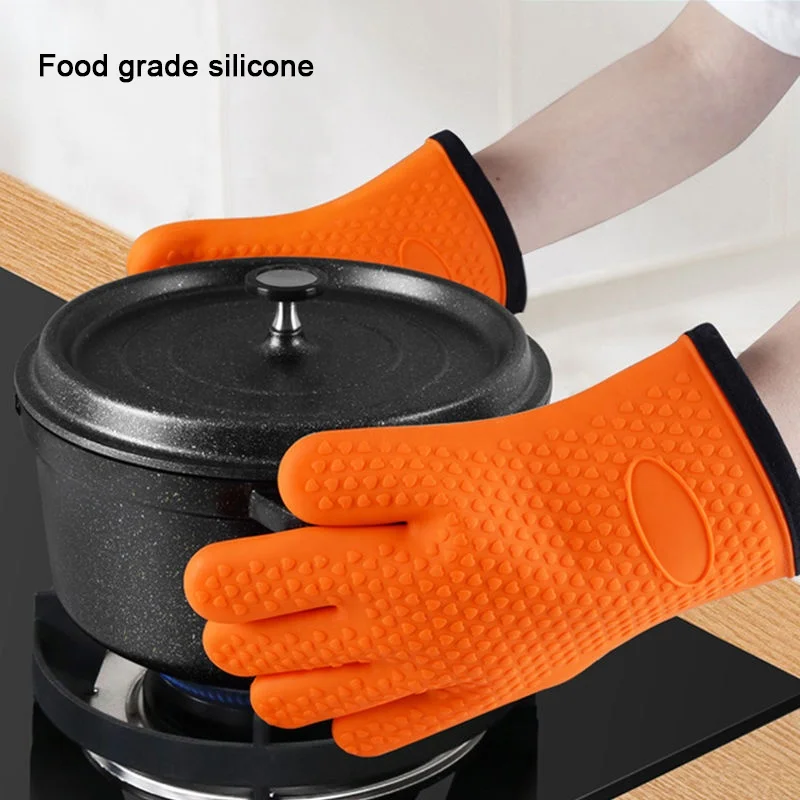 Kitchenware 135g beautiful silicone cotton double layer oven gloves kitchen glove set