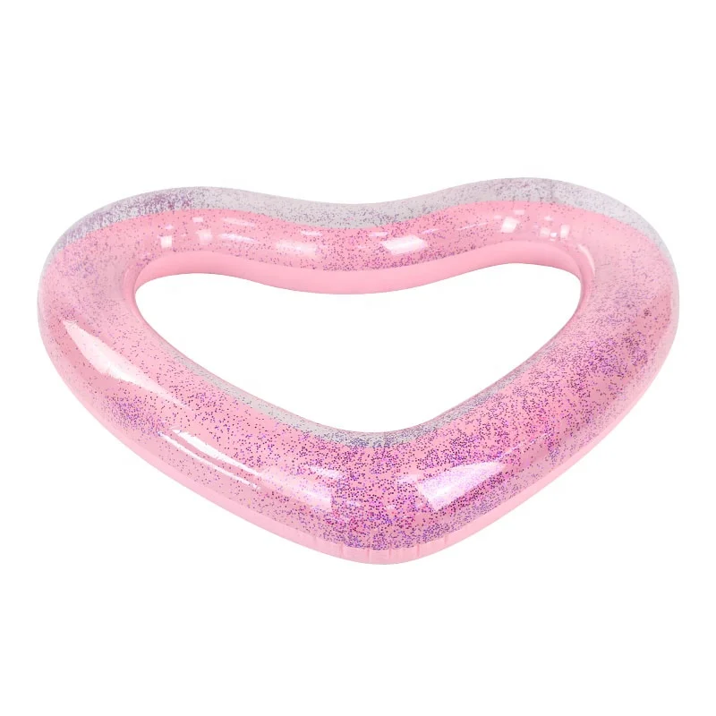 Eco-Friendly PVC Inflatable glitter pink peach heart swimming pool floats