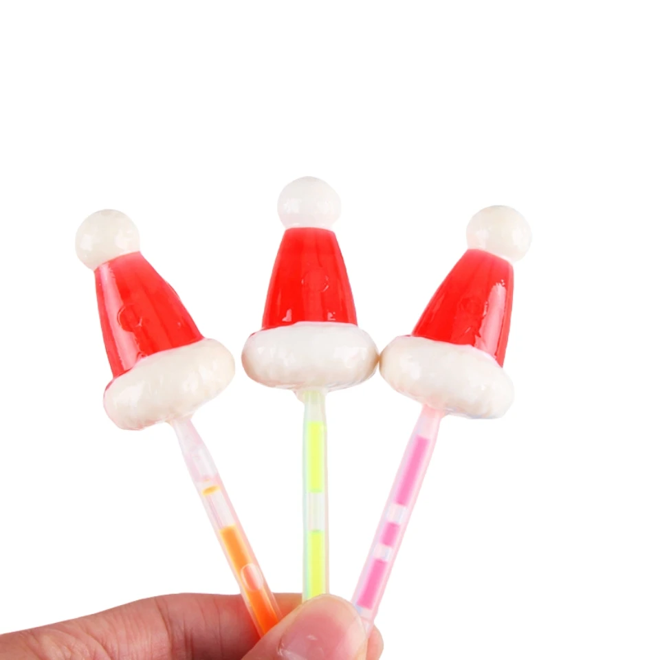 Wholesale Santa Hat Pattern Candy Toys Lollipop with Glow Stick