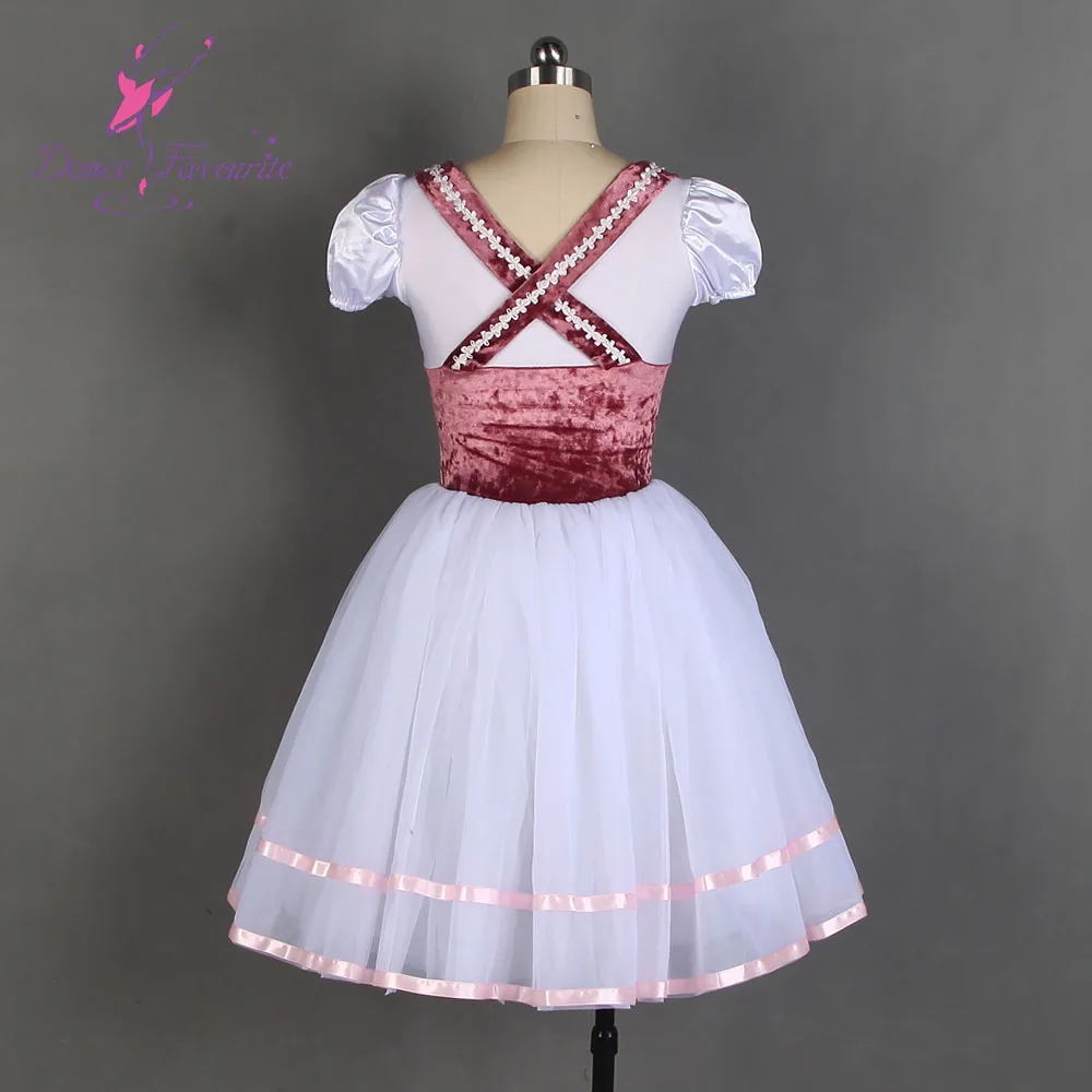20111 Short sleeve ballet dance tutu with pink velvet bodice leotard dress platter tutu costume