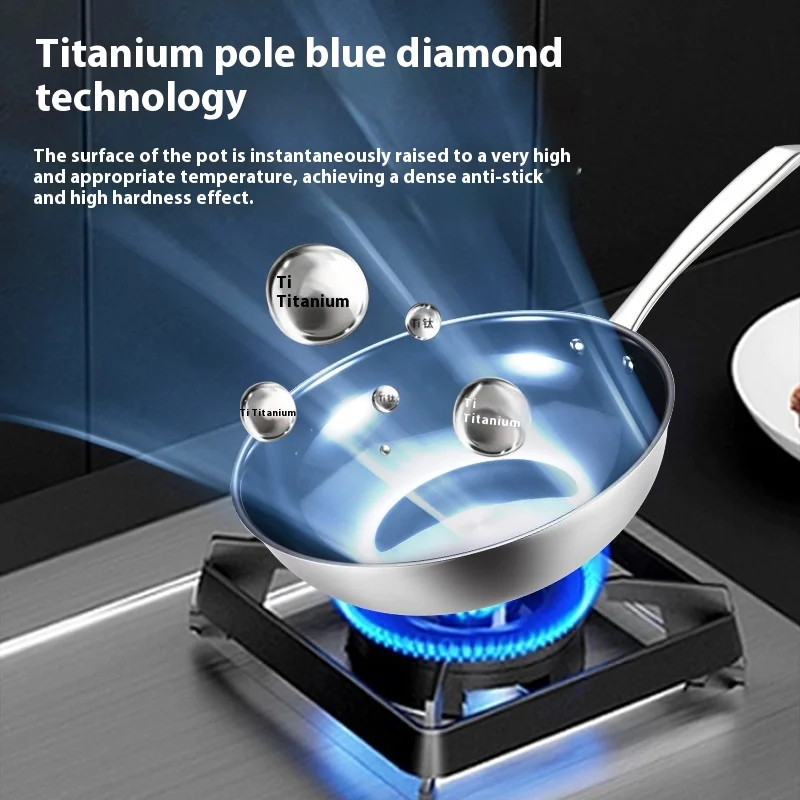 New Blue Diamond Pure Titanium Wok Healthy Non-Stick Kitchen Utensil for Induction Stove Portable Household Pot